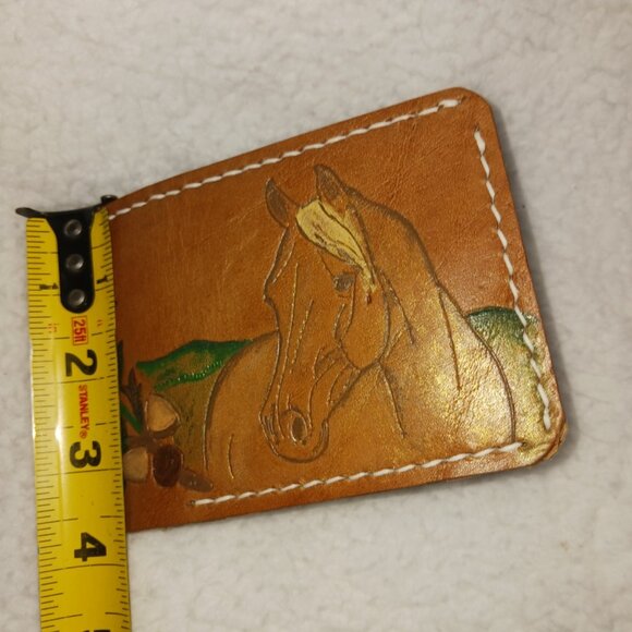 Handcrafted, carved horse and green oak leaves, leather wallet. - Picture 8 of 9